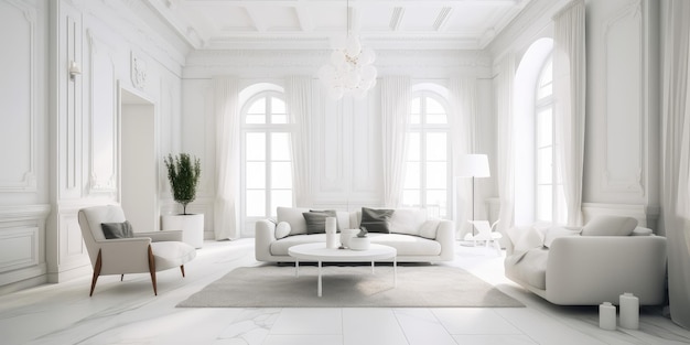 Photo À l'intérieur d'un luxueux salon blanc