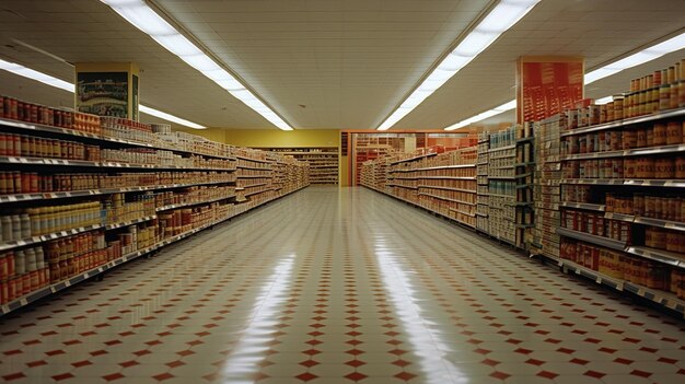 l'intérieur d'un magasin avec le mot supermarché sur le mur