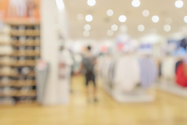 Intérieur de magasin de vêtements moderne flou abstrait fond défocalisé avec lumière bokeh