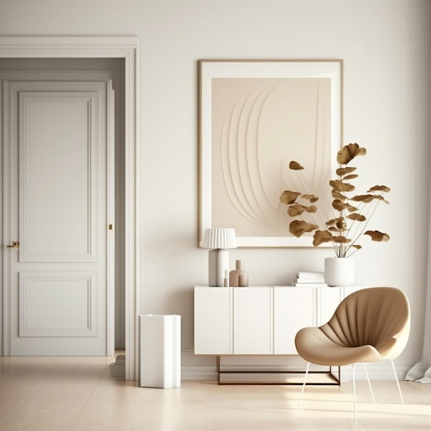 Intérieur de maison beige moderne avec cadre d'affiche de style scandinave AI générative