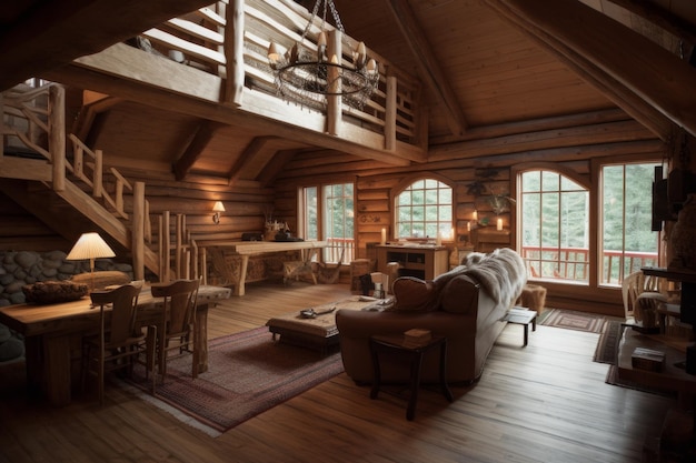 Intérieur de la maison de la cabine en bois Générer AI