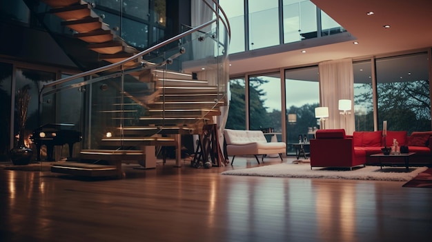 L'intérieur de la maison est moderne, beau et cher.