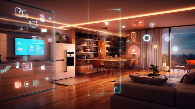 intérieur de maison intelligente avec interface utilisateur de réalité augmentée