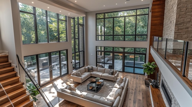 Intérieur de maison de luxe moderne avec salon spacieux