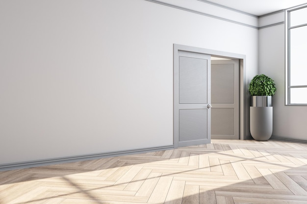 Intérieur de maison minimaliste avec plante et mur blanc