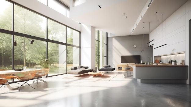 Intérieur d'une maison moderne panorama rendu 3D génératif Ai