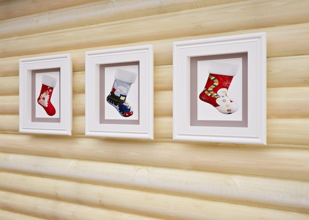 Intérieur de la maison de Noël en bois avec des décorations de Noël