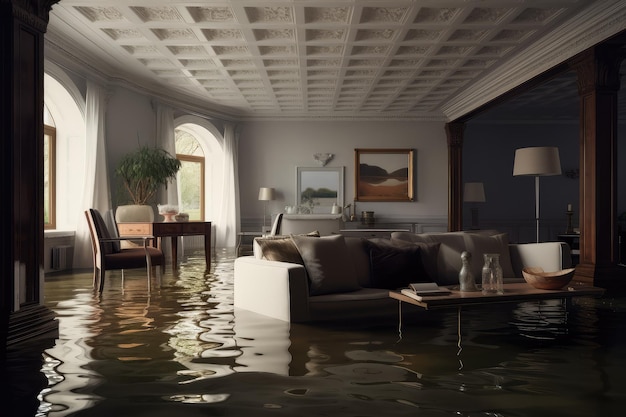 intérieur de maison de salon inondé