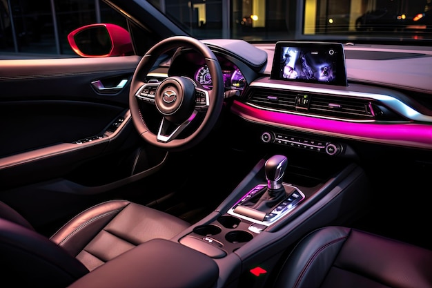 Intérieur de la Mazda CX 5 en éclairage néon rose Russie 2021