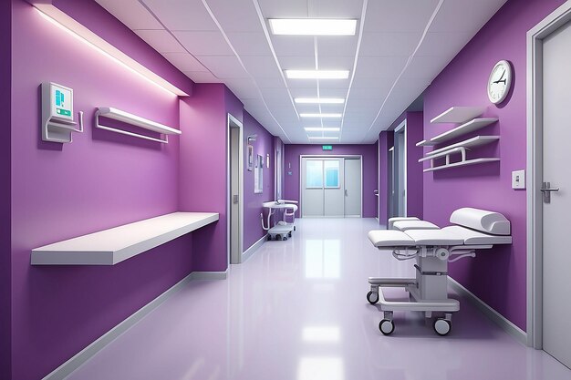 Intérieur médical moderne du couloir dans les soins de santé hospitaliers intérieur clinique dans le couloir