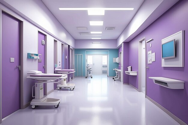 Intérieur médical moderne du couloir dans les soins de santé hospitaliers intérieur clinique dans le couloir