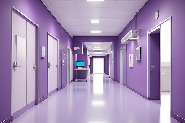 Intérieur médical moderne du couloir dans les soins de santé hospitaliers intérieur clinique dans le couloir