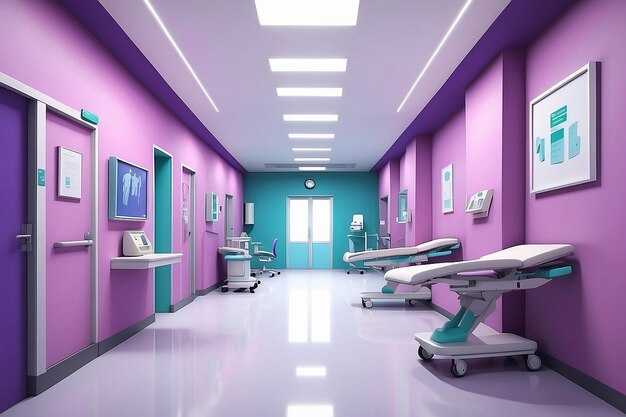Intérieur médical moderne du couloir dans les soins de santé hospitaliers intérieur clinique dans le couloir