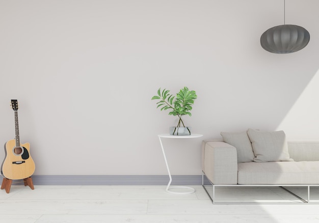 Intérieur minimal et décorations dans le salon copie espace rendu 3D