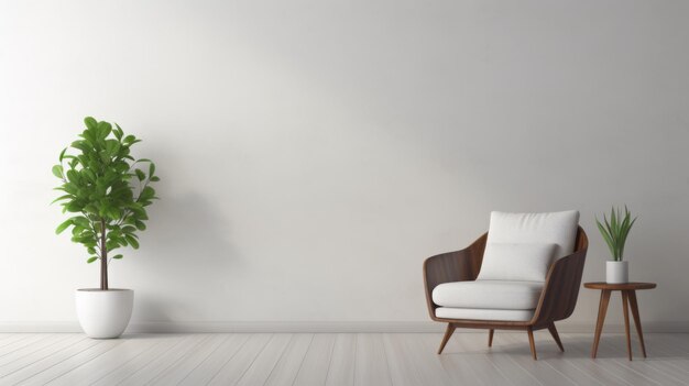 Intérieur minimaliste moderne avec mur blanc et