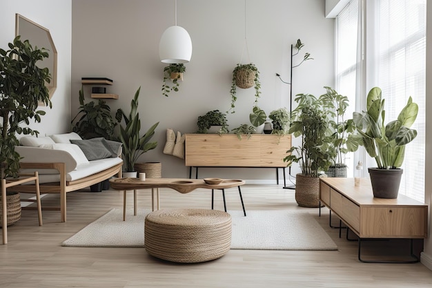 Un intérieur minimaliste avec une variété de plantes et de verdure