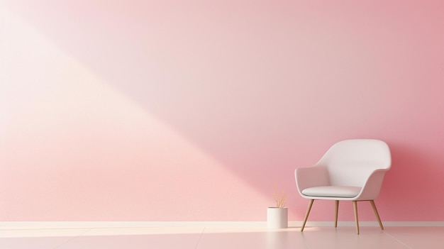 Intérieur minimaliste avec vases de chaises blanches et mur rose