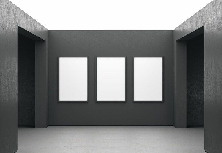Photo intérieur moderne en béton avec bannière vide sur le mur galerie et concept de musée maquette de rendu 3d