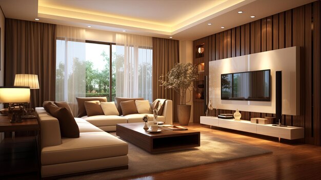 intérieur moderne du salon avec télévision et canapé