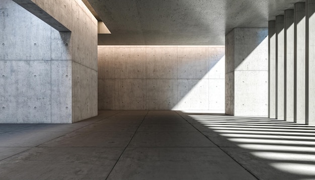 Photo intérieur moderne d'un espace en béton avec de la lumière de l'extérieur