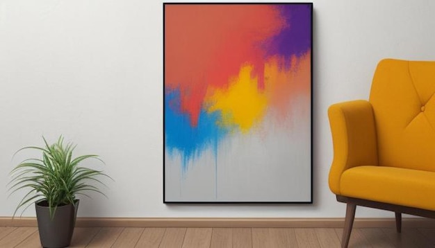 intérieur moderne avec fauteuil jaune et peinture sur le mur illustration 3D