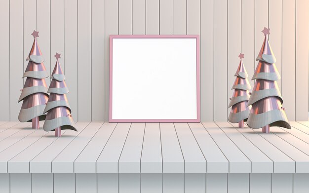 intérieur moderne de luxe blanc avec arbre de Noël et cadre photo ou affiche maquette rendu 3d