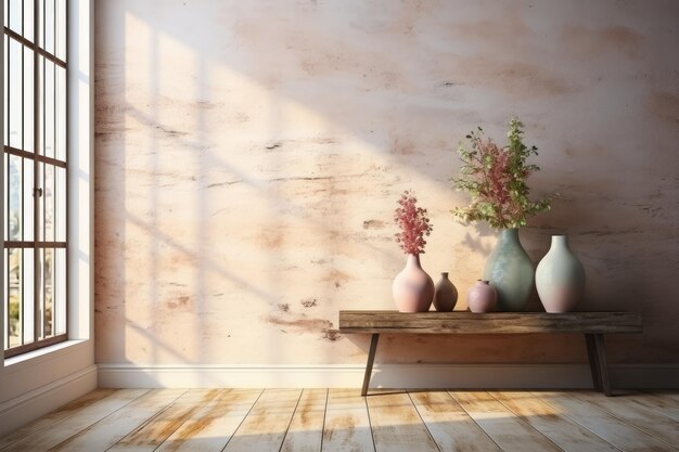 intérieur de mur de brique vide avec vase idées d'inspiration de décoration de couleur pastel