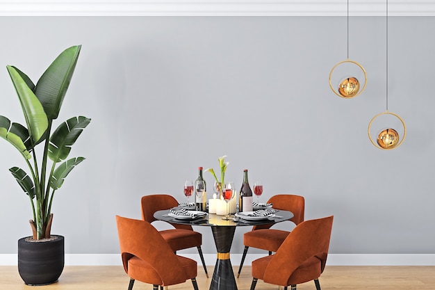 Intérieur de mur gris de fond avec table à manger