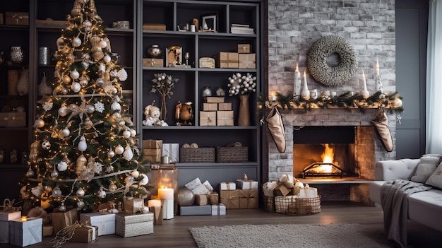 intérieur de Noël avec des bougies allumées