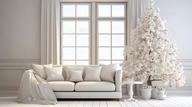 intérieur de Noël avec canapé blanc et gris
