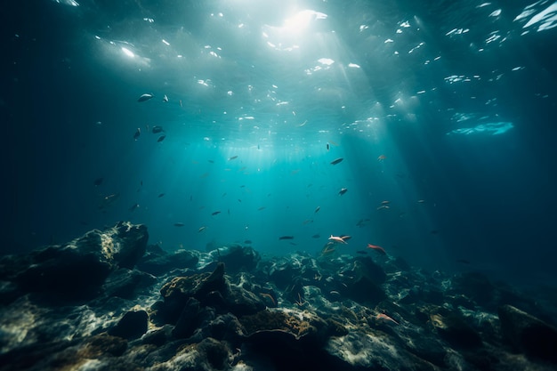 À l'intérieur de l'océan, côté obscur de l'océan, eau mystique dans l'océan générée par l'IA