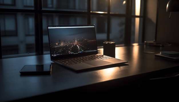 intérieur d'un ordinateur de bureau moderne dans l'ordinateur de la salle de classe dans le bureau IA générative