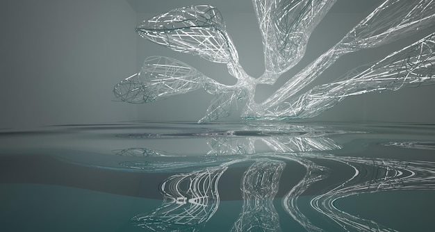 Intérieur paramétrique abstrait de l'eau blanche et bleue avec illustration et rendu 3D de la fenêtre