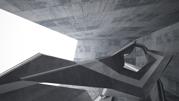 Intérieur paramétrique en béton abstrait avec illustration et rendu 3D d'éclairage au néon