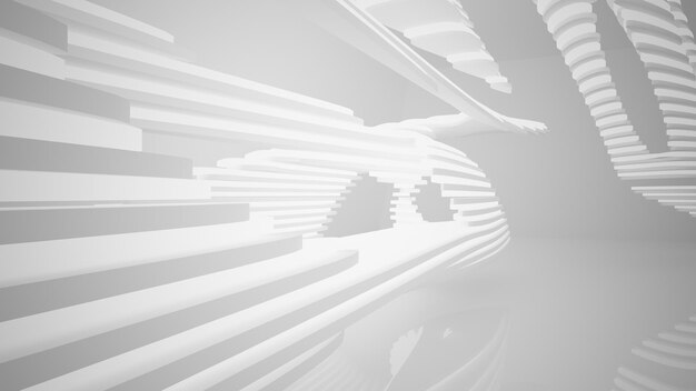 Intérieur paramétrique blanc abstrait avec illustration et rendu 3D de la fenêtre