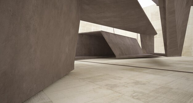 Intérieur paramétrique blanc et béton abstrait avec illustration et rendu 3D de fenêtre