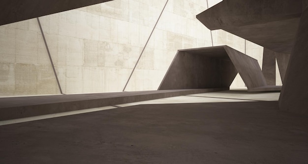 Intérieur paramétrique blanc et béton abstrait avec illustration et rendu 3D de fenêtre