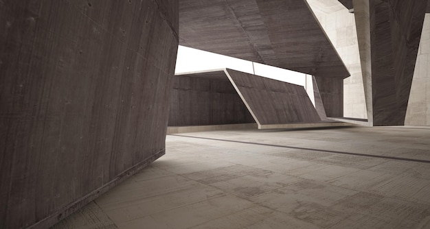 Intérieur paramétrique blanc et béton abstrait avec illustration et rendu 3D de fenêtre