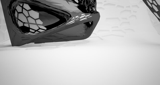 Intérieur paramétrique lisse blanc et noir abstrait avec illustration et rendu 3D de la fenêtre