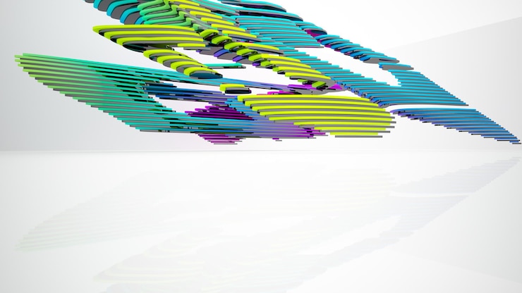 Photo intérieur paramétrique de verres dégradés blancs et colorés abstraits avec fenêtre 3d