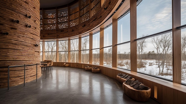 L'intérieur D'une Pièce Ronde Avec Une Grande Fenêtre Qui Dit l'intérieur