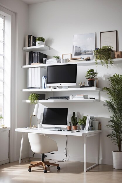 Intérieur de la pièce avec siège de bureau et ordinateur sur la table