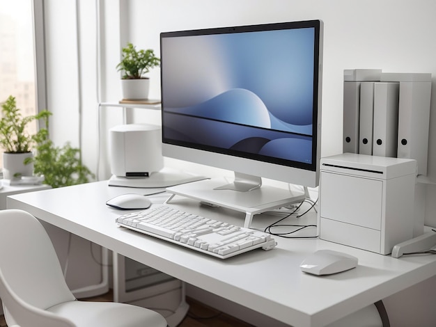 Photo intérieur de la pièce avec siège de bureau et ordinateur sur la table