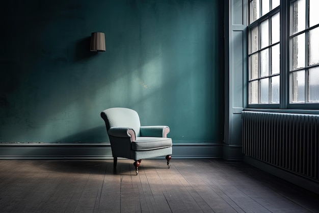 Intérieur d'une pièce vide avec un coussin et une grande fenêtre