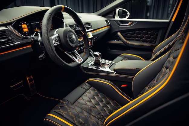 intérieur d'une prestigieuse voiture noire moderne. sièges et