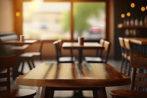 Intérieur de restaurant confortable avec tables et chaises en bois Generative AI