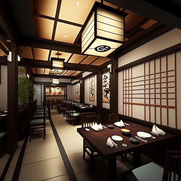 intérieur d'un restaurant oriental restaurant de sushi de style japonais Generative AI