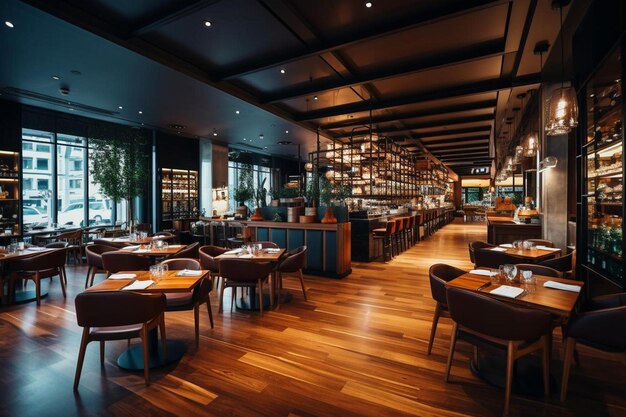 l'intérieur d'un restaurant avec des tables et des chaises