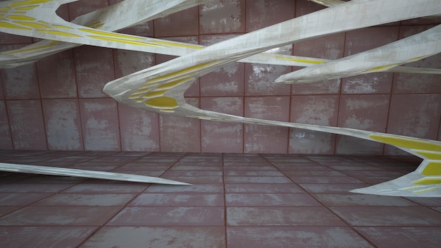 Intérieur de salle abstrait lisse vide de feuilles de métal rouillé Fond architectural 3D