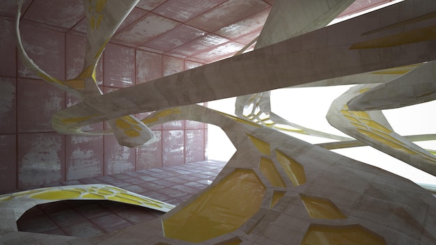 Photo intérieur de salle abstrait lisse vide de feuilles de métal rouillé fond architectural 3d